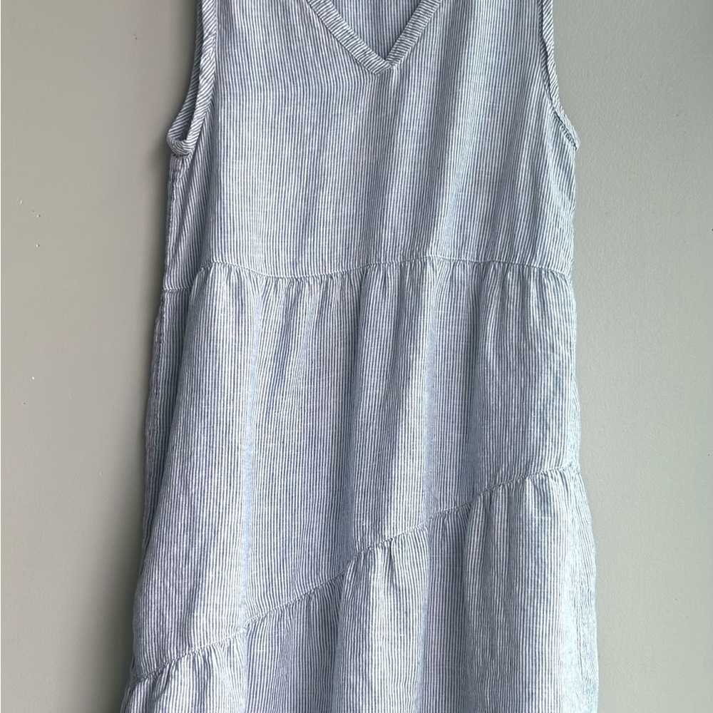 LUCKY BRAND sleeveless blue white striped linen v-neck dress - Picture 7 of 7